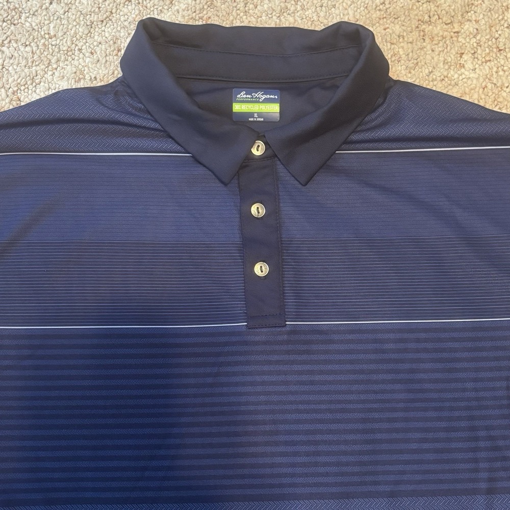 Ben Hogan Performance Polo Men's XL Golf Blue w/ Varied Navy & White Stripes